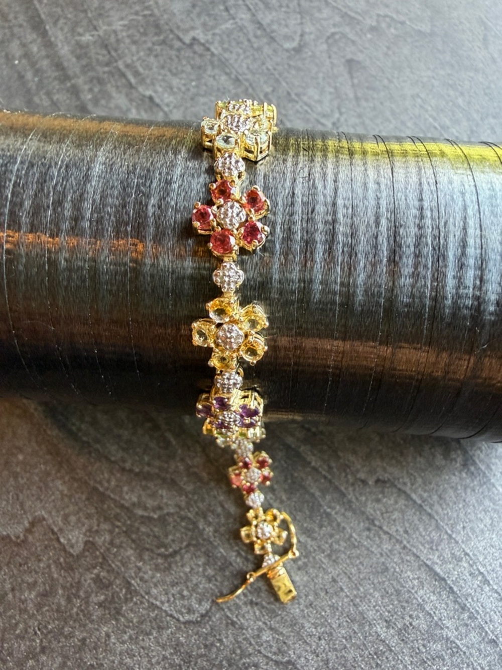 925 Gold Floral Multi-Gem Bracelet - Women Jewelry